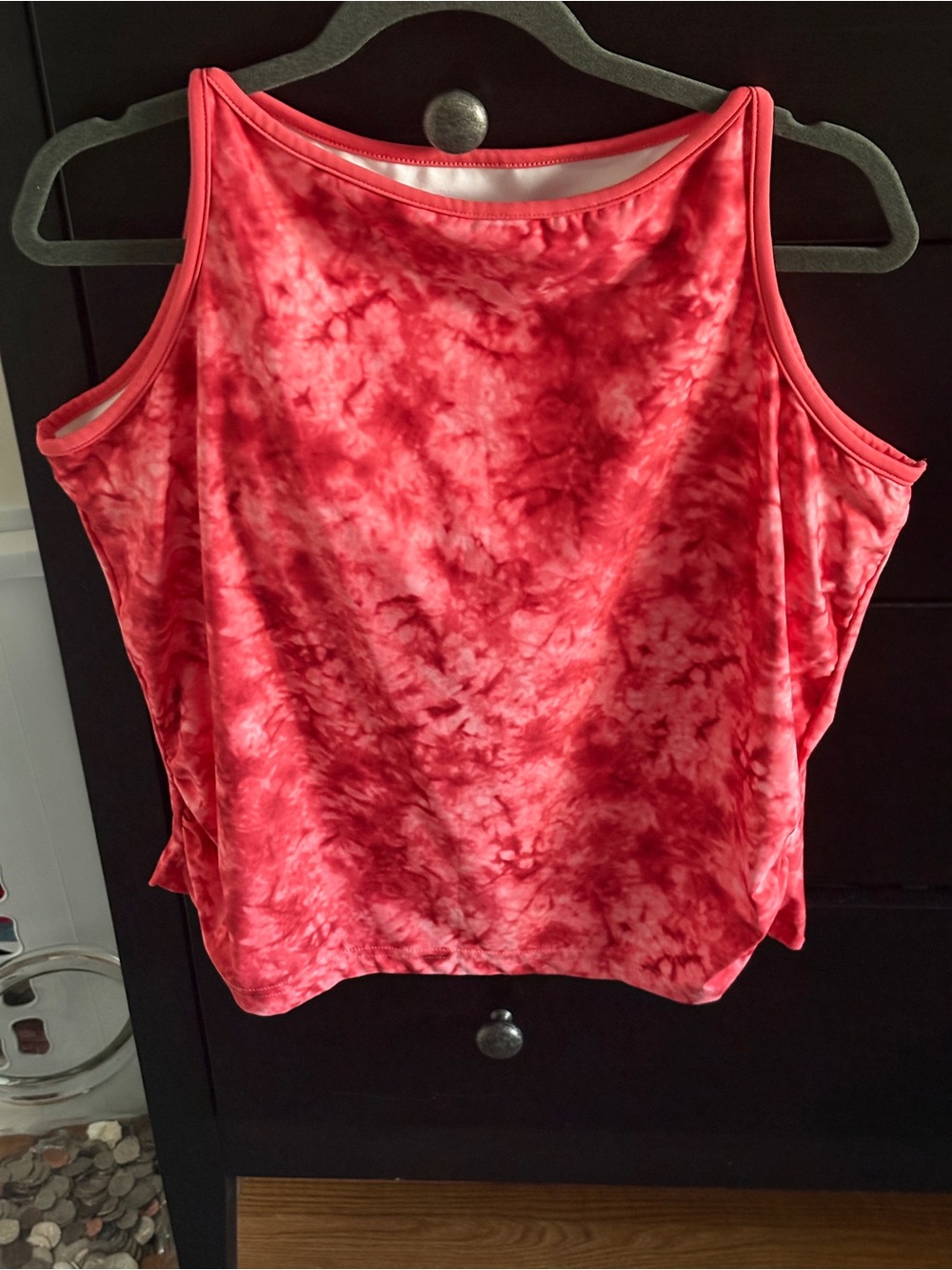 Columbia Titanium XL Pink Coral Tie Dye Ruched Athletic Tank Built In Bra - Picture 2 of 8